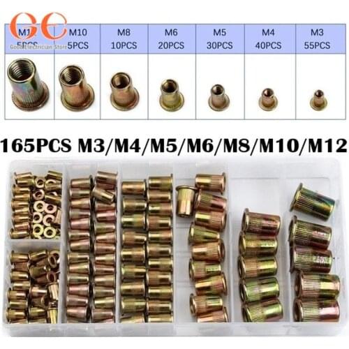165PCS Mixed Zinc Plated Carbon Steel Rivet Nut M3-M12 Threaded Rivnut Insert bolts and nuts best selling 2021