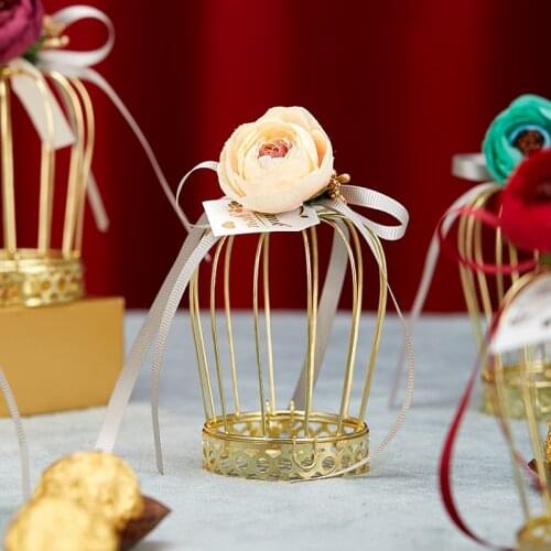 20pcs Wedding Crown gift box Tinplate birdcage candy box chocolate baby favor boxes flower box packaging gift bags Party Supplie