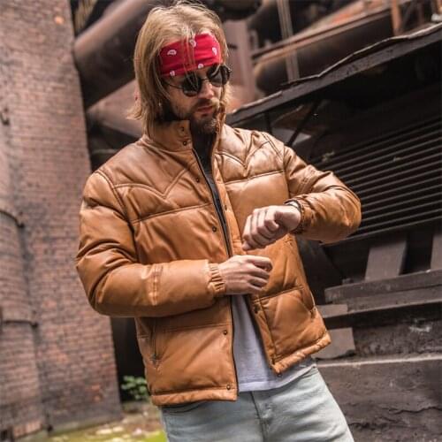 2020 Yellow Men Winter Thick Leather Coat Plus Size XXXXL Genuine Sheepskin Russian Warm Fashion Casual Natural Down Jacket