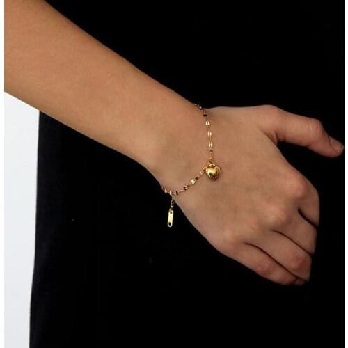 2021 Valentines Day Gift Tarnish Free Stainless Steel 18k Gold Blingbling Clip Chain Chunky Heart Charm Bracelets for Women