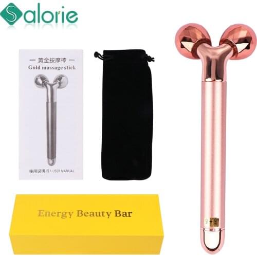 24k Golden Energy Beauty Bar Set Vibrating Facial Jade Roller Jade Massage Roller Face Lifting Anti Aging Tighten Skin Care Tool