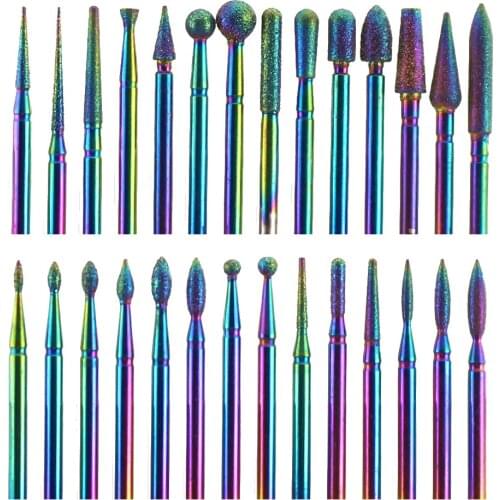 28 Type Diamond Milling Cutter Rainbow Electric Manicure Drills Bits Cuticle Clean Files Nail Art Tools Accessories