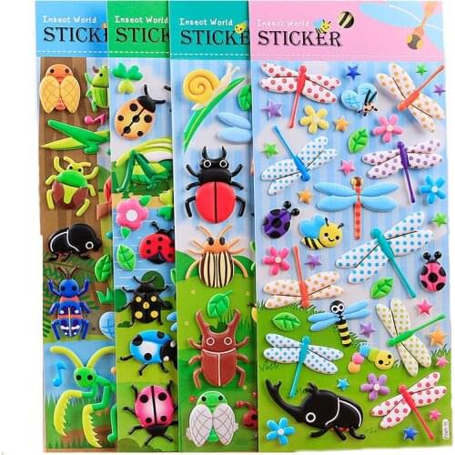 4Pcs 3D Bubble Stickers Cartoon Animals Insect Fridge Stationery Decorate Sticker Educational Toys Gifts For Children Kids Baby
