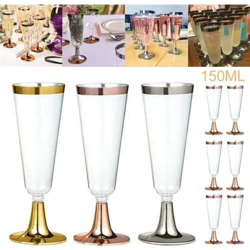 6Pcs/Set Plastic Champagne Flutes Glasses Disposable Red Wine Glass Cocktail Goblet Wedding Party Supplies Bar Drink Cup 150ml