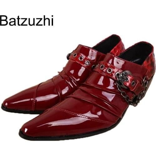 Batzuzhi Fashion Designers Men Dress Shoes Leather Red Pointed Toe Wedding Shoes Men Formal Dress Shoes Party/Stage Footwear