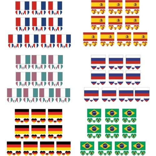 Besegad 10 Sheets Waterproof Heart Shaped National Flag Face Tattoo Stickers for Kids Soccer Football Fans Decal Sticker Toys