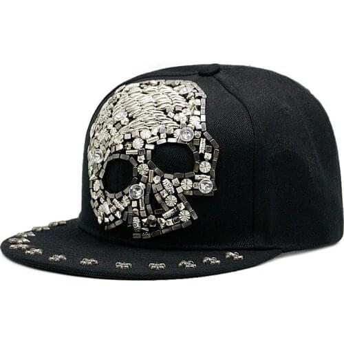 European and American Harajuku style handmade nail cross skull rivet baseball cap hip-hop street dance cap mens and womens fas