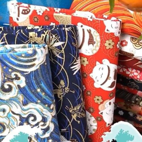 Japanese Style Bronzing Cotton Fabric100% Cheongsam Sakura Dress Curtain Tablecloth Skirt Brocade Sewing Plant Anime Printed DIY