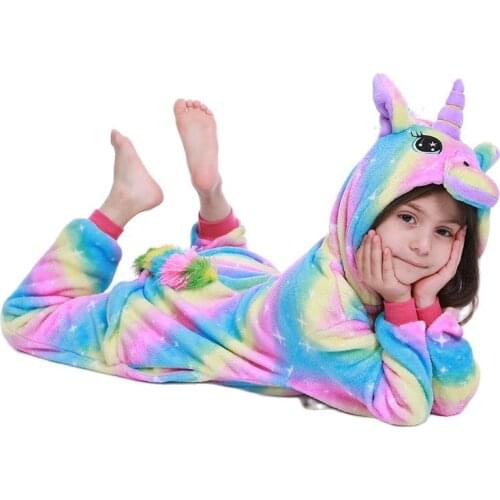 Kigurumi Childrens Pajamas for Boys Girls Unicorn Kids Onesies Animal Winter Warm Pyjamas Licorne Baby Girls Clothes Sleepwear