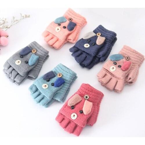 Baby Mittens Kids Winter Warm Gloves Cute Cartoon Fingerless Gloves Knitted Flip Top Mittens Boys Girls Christmas Gifts