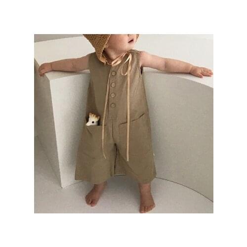 2020 summer Korean childrens clothing new boys and girls Han Fan pure cotton straight pants strap buttons casual jumpsuit