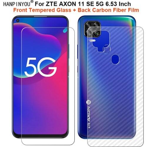 For ZTE AXON 11 SE 5G 6.53" 1 Set = Soft Back Carbon Fiber Film + Ultra Thin Clear Premium Tempered Glass Front Screen Protector