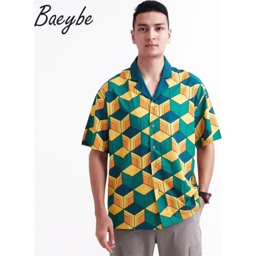 New arrival geometirc aesthetic button up casual hawaiian shirt Printed turn-down collar short sleeve shirts for men