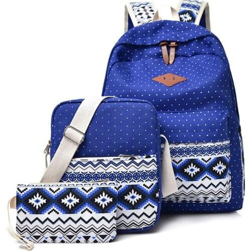Canvas girl Backpack School bag backpack Women Shoulder Bag Clutch Bag 3pcs One Set Student Bag for boys PU Zipper 16.5 inch