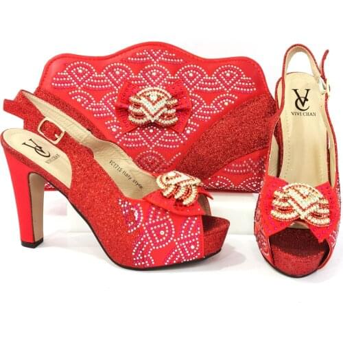 Quality Italian Matching Lady Shoes and Bag Red Color High Material with PU Nigerian Shoes and Bags Set for Party Women Shoes