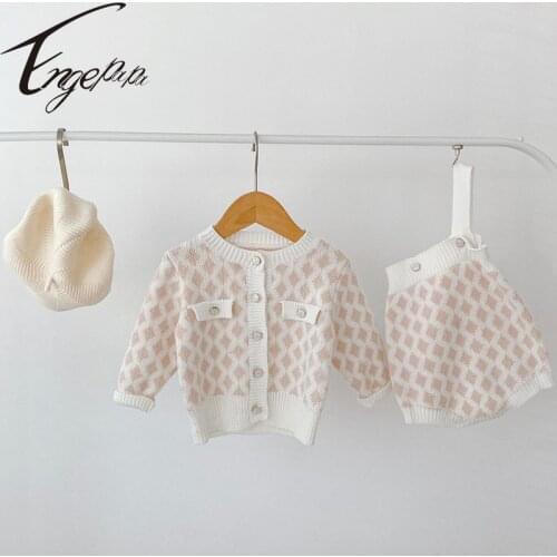 Engepapa Spring&Autumn Infant Baby Girl Long Sleeves Romper+Coat Suit Sweet Knitted Cardigan Cotton Soft Toddle Baby Clothes