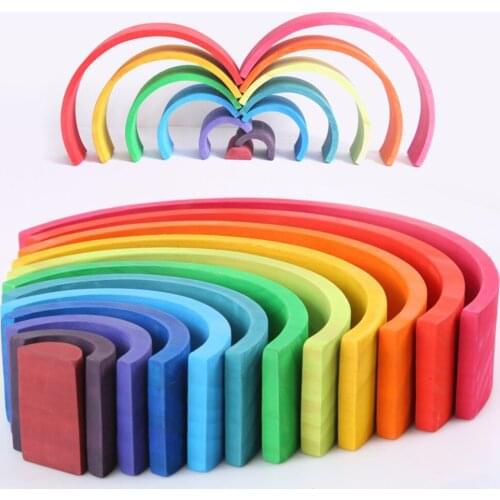 12 Pcs/Set Wooden Rainbow Blocks Arch Bridge Building Wooden Constructor Stacker Montessori Puzzle Educational Toys For Children
