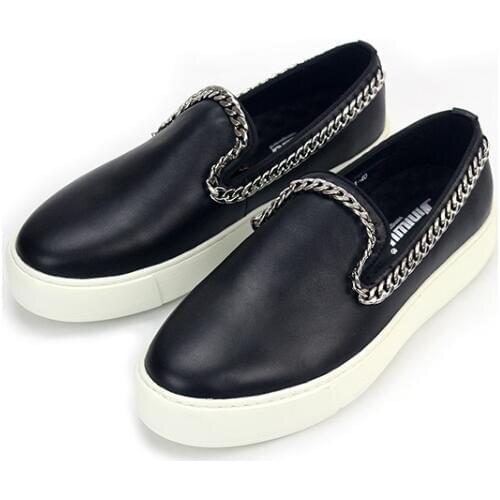 New genuine leather casual shoes for men slip on loafers black chain sport shoes fashion men shoes