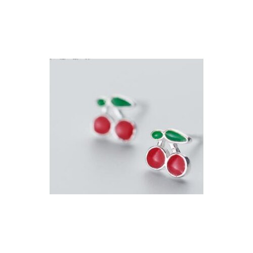 Cute 1pair Fruit Red cherry Stud earrings 100% Real. 925 Sterling Silver Fine Jewelry gtle1748