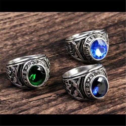 Warrior Stainless steel ring The twin gun titanium steel with red and white stones Mens ring