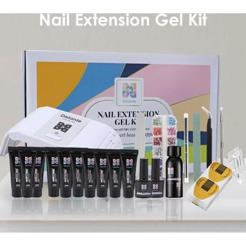 Extension Gel Nail Kit Manicure Pedicure Complete Gel Kit Semi Permanent Extension Nail Kit Set With 24W UV LED Nail Lamp