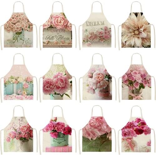 Nordic Flower Pattern Kitchen Sleeveless Aprons Cotton Linen Bibs 53*65cm Household Women Cleaning Pinafore Home Cooking 46424