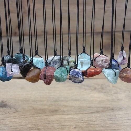 Healing Crystal Reiki Mineral Pendants Necklace,Natural Raw Stone Labradorite Prehnites Amazonite Sodalite Quartz Jewelry,QC3015