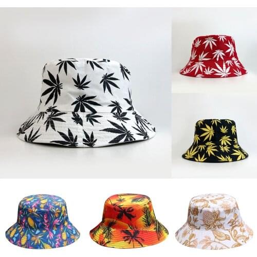 Panama Leaf Print Bucket Hat Hip Hop Fisherman Hat Men Women Outdoor Summer Casual Cotton Bob Chapeau Visor Bucket Cap