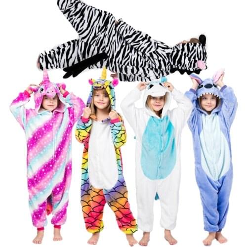 Girls Boys Unicornin Kigurumi Pajamas Unicorn Cartoon Animal Onesies Kids Sleepwear Stitch Jumpsuit Children Blanket Sleepers