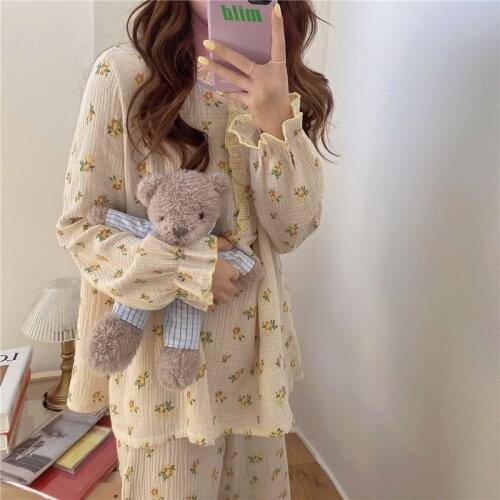 Alien Kitty Loose Fashion Printed Flowers Homewear 2021 Sweet High Quality Korean Elegance Nightwear Women Casual Pajamas Sets