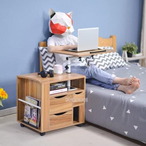 Movable Laptop Nightstand Bedside Liftable Desktop Notebook Laptop Desk Cabinet Wood Multifunctional Storage Cabinet