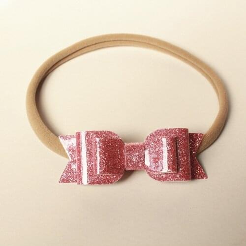 14pcs/lot Glitter Felt Bows Hair Bands Elastic Nylon 14 Colors Girls 3 Level Shinning Bows Hair Bows Pink Gold Barrettes Cute