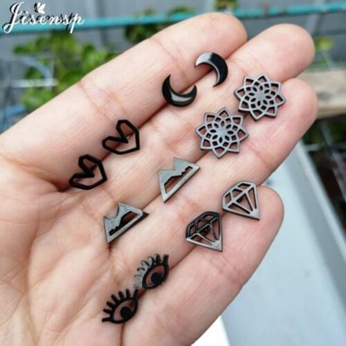 Punk Black Stainless Steel Geometric Earrings for Women Men Hip Hop Jewelry Simple Mandala Moon Heart Ear Studs Wholesale 2021