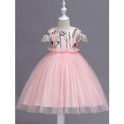 Embroidery Flower Baby Girl Dress for Wedding Party Strapless Tutu Kids Dresses Girls Children Fashion Clothing 1 2 4 6 8 10 12