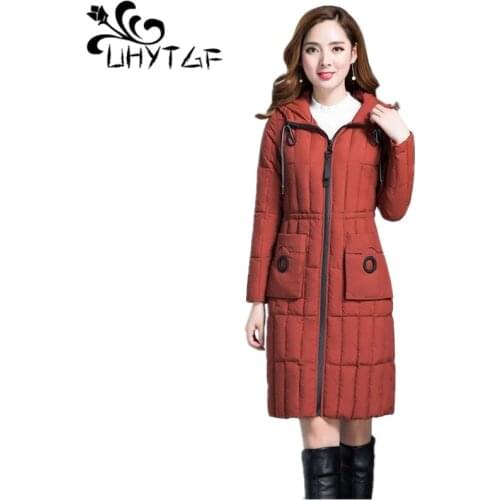 UHYTGF Winter Jacket women Korean Large size Outerwear Female Cotton basic tops Parka Plus Size 6XL Women Down cotton Coats X575