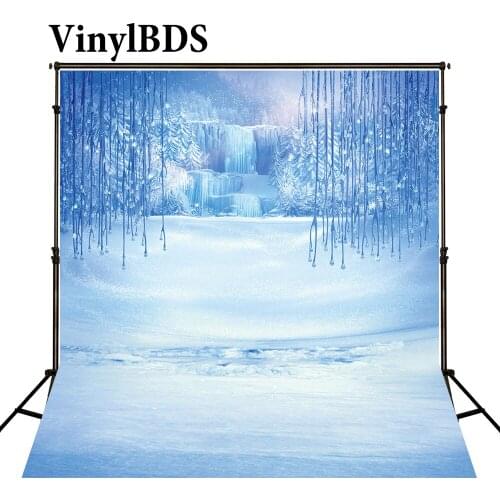VinylBDS Blue Frozen Snow Children Backdrops Winter Fairy Tale Photography Background Cartoon Princess Backdrop for Photo Shoot