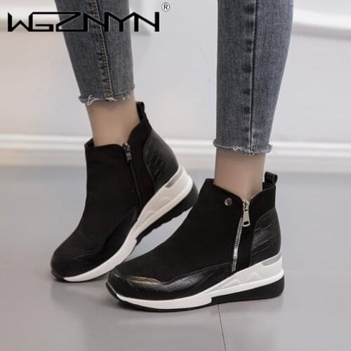 WGZNYN 2021 Spring Women Shoes Fashion Casual Women Shoes Comfortable Zipper Sneakers Waterproof High Top Platform Women Shoes