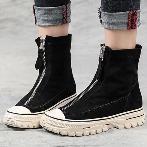 Women boots lace up Retro boots lady Ankle boots Thick Bottom Casual zipper shoes women platform wedges non-slip shoes B21-89