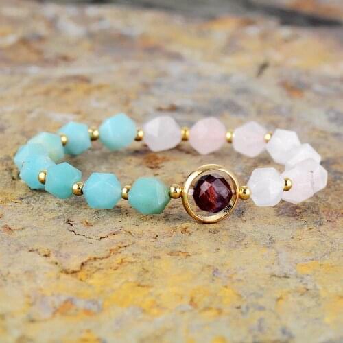 Women Bracelets Amazonite Rose Quartzs Charm Elastic Bracelets Yoga Mala Bracelets Femme High End Designer Jewelry