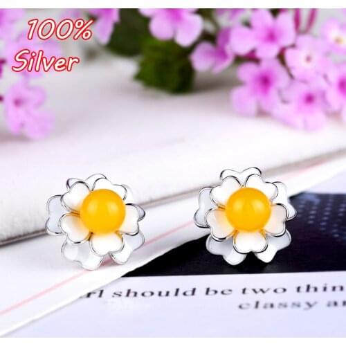 100% 925 Sterling Silver Color Earrings Blank Fit 6mm-8mm Cabochon for Women Fine Jewelry Setting