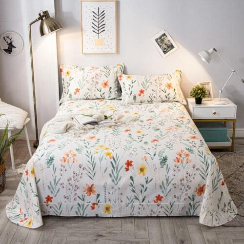 1 pc Bed Sheet Cotton Flat Sheet Queen Size Flower Printed Pastoral Bed Linen Single Top Sheet (No Pillowcase) Cotton Bedclothes