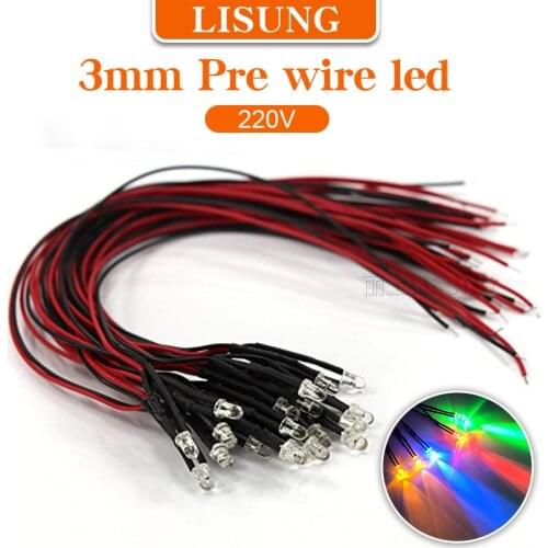 10pcs Dc 220V Single Pre Wire 3mm Led Light Prewired Red White Blue Lamp Diodes Led Wired Diode With Cable Lead Socket indicator