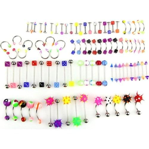110pc Titanium Plating Belly Button Ring Navel Piercing Nombril Ombligo Mix Design Nose Tongue Stud Nipple Lip Ring Body Jewelry