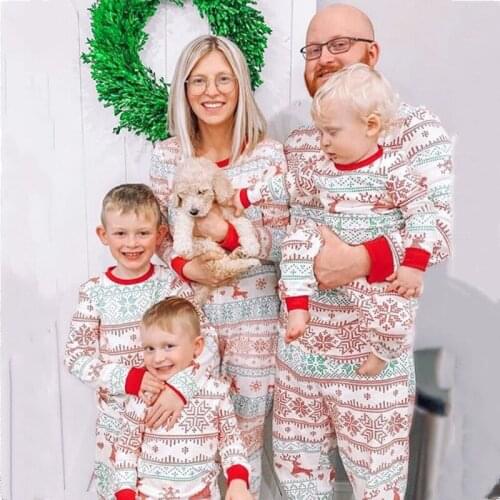 2021 Christmas Red And Green Contrast Color Parent-Child Home Service Suit Two Piece Set Family Christmas Parent-Child Outfit