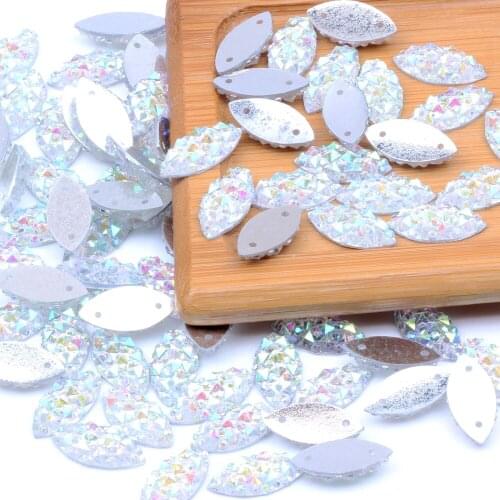7x15mm Marquise Crystal AB Resin Flatback Rhinestone With 2 Holes DIY Crafts Jewelry Making Sew On Wedding Garment Decorations