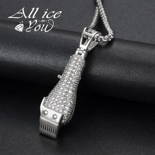 ALLICEONYOU New Razor Pendant Necklace Iced Out Cubic Zirconin Hip Hop Cuban Chain Jewelry For Men Gift