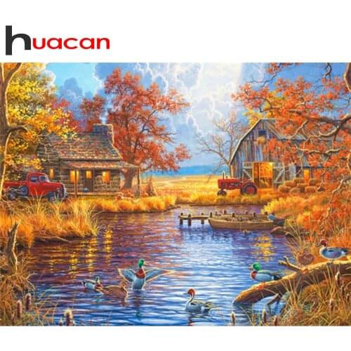 Huacan Diamond Painting 5D DIY Landscape Full Square Diamond Embroidery Mosaic Kits Cross Stitch Fall House Decoration Home