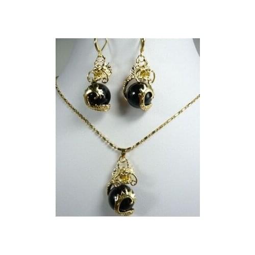 Free shipping .456 Beautiful Black Dragon Pendant Necklace Earring set