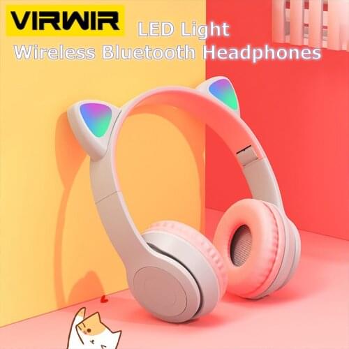 Bluetooth Wireless Headphones 9D HiFi Cat Ear LED Light Low Latency Game Headphone With Mic Music Learning Headset Children Gift