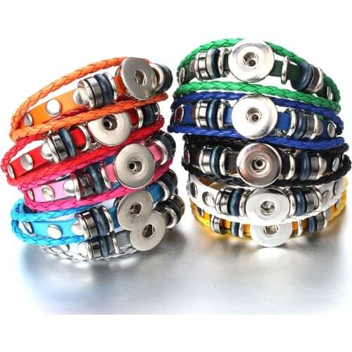 Hot Sale Snap Button Bracelet 18MM Snap Leather Bracelets Rivet Handmade Braided Bracelet Bangle For Women Men Buttons Jewelry